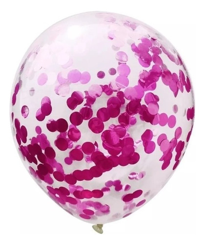 Globos Latex R12 Cristal+confeti Fucsia X5 Unidades