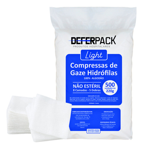 Compressa De Gaze Deferpack Ligth 1000 Unidades 220 Gramas