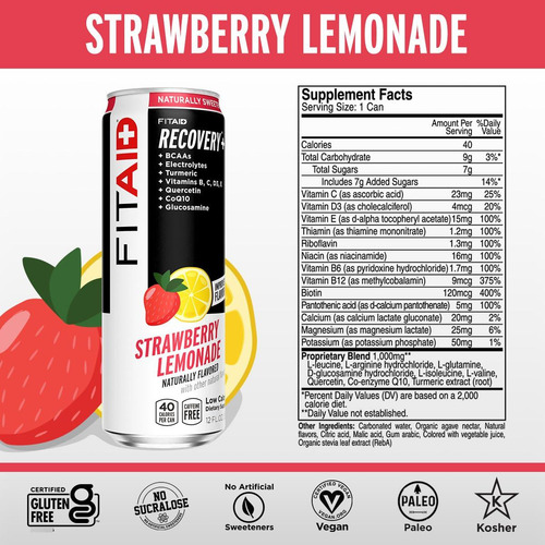 Fitaid Bebida De Recuperación Limonada Fresa Paquete 12