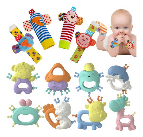 12 Unidades De Sonajeros Para Bebés Con Calcetines