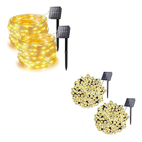 Paquete De 4 Tiras De Luces Solares De 33 Pies De 100 Led Pa