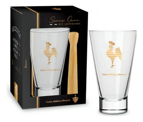 Kit Caipirinha Atlético Mineiro Long Ouro 400ml Brasfoot Cor Dourado