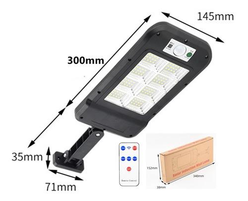 Imagen 2 de 10 de 120 Led Lampara Solar Pared Sensor 3modos+4500mah+remoto 60w