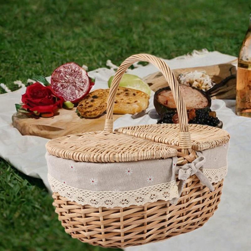 Juego De Picnic De Mimbre, Elegante Cesta Medio Gris Beige
