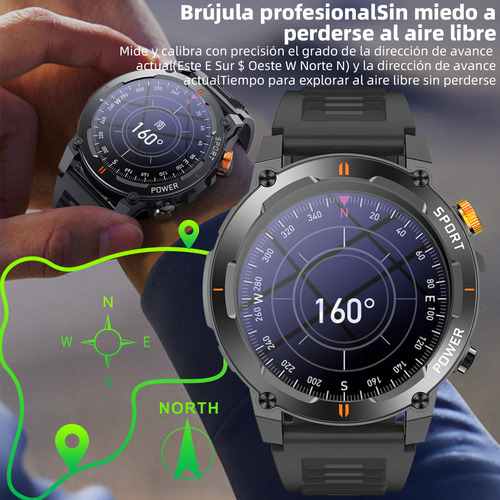 Reloj Inteligente Para Deportes Al Aire Libre De 1,52" Con Linterna, Capaz De Medir Frecuencia Cardíaca, Presión Arterial, Oxígeno En Sangre, Sueño, Clima Y Recibir Información De Redes Sociales, Neg
