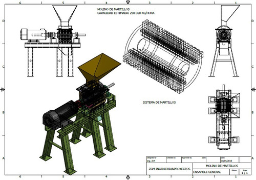 Planos Triturador/pulverizador Cap. 250-350 Kg/hora