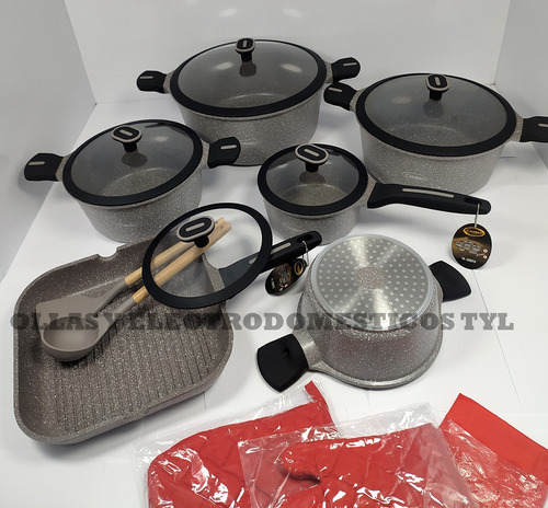 Ollas Valeska En Roca Volcánicade 11 Pcs Con Sarten Grill