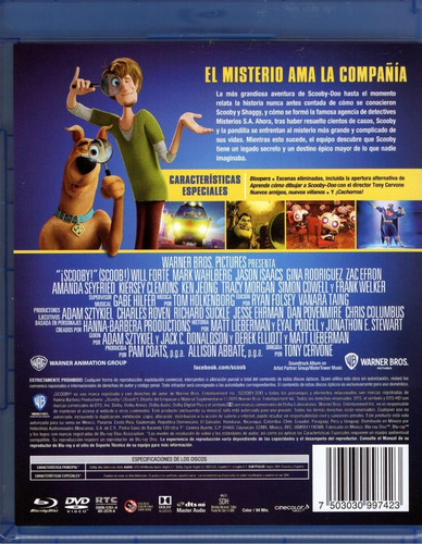 ¡ Scooby ! Scoob Doo 2020 Zac Efron Pelicula Blu-ray + Dvd