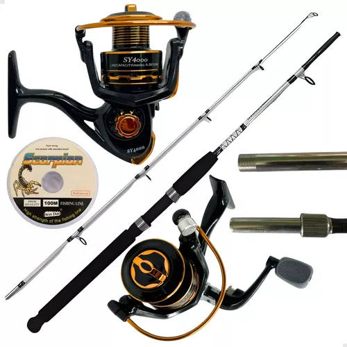 Kit Pesca Vara Fibra Vidro 15kg + Molinete 4000 E Linha 100m