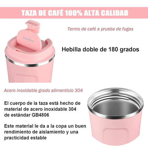 Termo Mug Café Vaso Térmico Portátil 380ml Acero Inoxidable