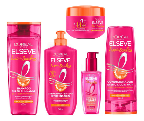Kit Elseve Liso Dos Sonhos 400ml Sh+cond+pentear+trat+serum