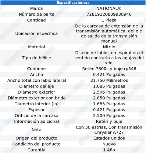 1 Retén Transmisión P/dodge W250 81 Al 93 National