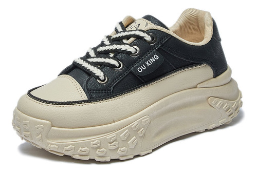 Zapatos Casuales De Tenis De Plataforma De Cuero Para Mujer