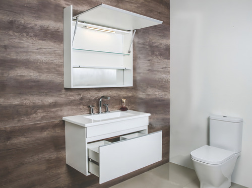Mueble para baño Bernova Neco + espejo de 80cm de ancho, 45cm de alto y 39cm de profundidad con bacha y mueble color blanco con un agujero para grifería