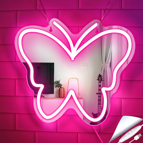 Letrero Neon Led Espejo Mariposa Acrilico Regulable Para Usb