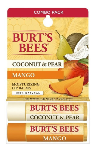 Pack Bálsamo Labial Burt's Bees Coco Y Pera & Mango 4.25g