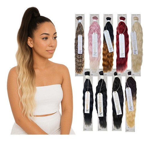 Extensiones Ponytail Ondas Playeras Naturales 18 Plg Balayage Castaño-rubio T4/613