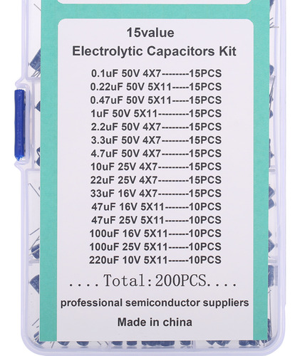 Kit De Condensadores Electrolíticos, 200 Piezas, 15 Valores