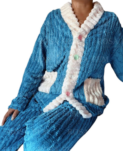 Conjunto De Pijama Polar Corderito Camisero Importado