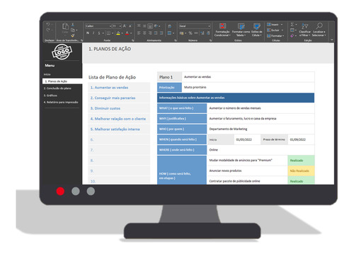 Planilha Plano De Ação 5w2h - Dashboard E Relatório Impresso