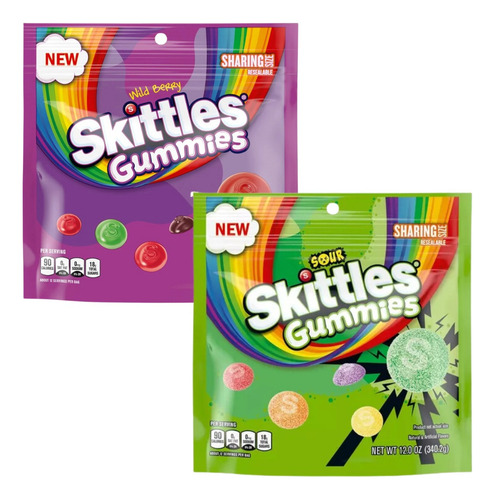 2 Pack Skittles Gummies Y Gummies Sour Importadas 340gr C/u