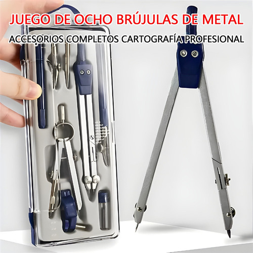 X 8pcs Compás Precisión Escolar Profesional Juego Geometría
