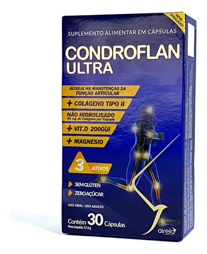 Condroflan Ultra Colageno Tipo 2 Vitamina D E Magnesio 30cps Sem Sabor