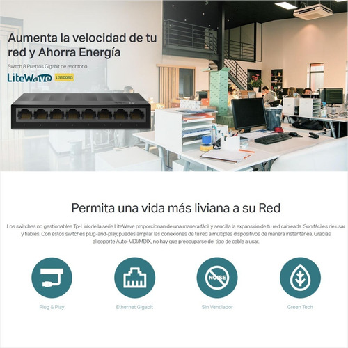Imagen 2 de 9 de Switch Escritorio Litewave 8 Puertos Gigabit Tp-link Ls1008g