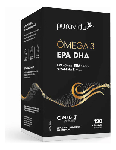 Ômega 3 Epa Dha Com Vitamina E Puravida 120 Cápsulas Sem Sabor