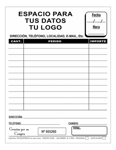1 Talonario Duplicados, Presupuestos, Remitos Facturas 17x22