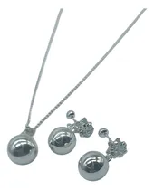 Comprar Juego Dije Bola Acabado Espejo Y Aretes Y Cadena Plata 925