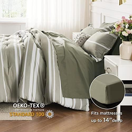 Bedsure Bed In A Bag Queen 7 Piezas, Juego De Edredón A Raya