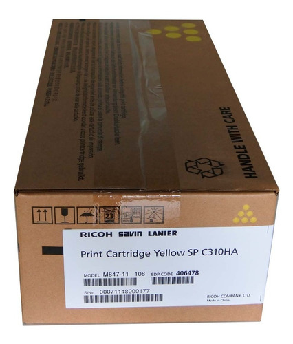 Toner Ricoh Sp C310ha/406478 Yellow Tinta Amarillo