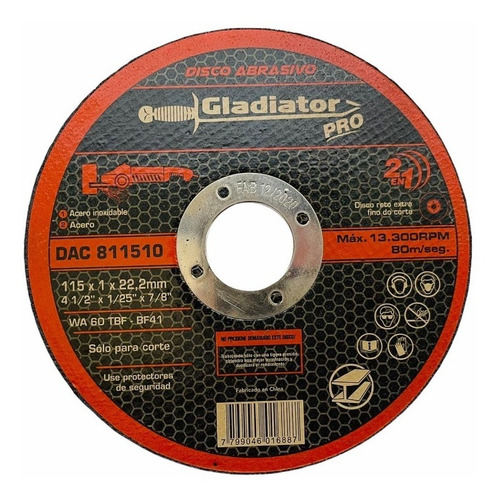 Disco De Corte Metal Inoxidable 4 1/2 Gladiator 25pz