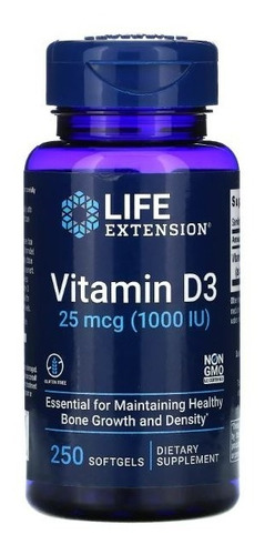 Vitamina D3 1000 Iu 25 Mcg 250 Caps Life Extension Fortalece