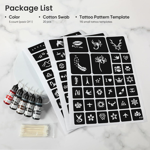 Kit De Tatuaje Temporal De 5 Botellas De Tintas De Color, Ki