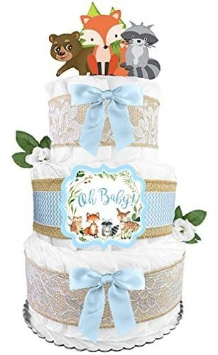 Woodland Creatures Diaper Cake - Baby Gift For A Boy - Burla