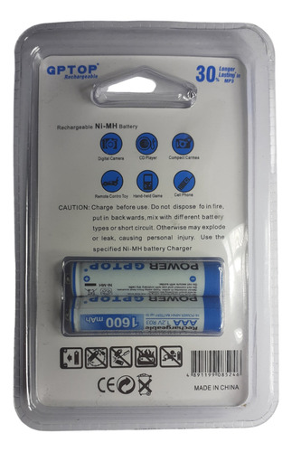 Pack X4 Unidades Pilas Recargables Doble Aaa 1600 Mah Gptop