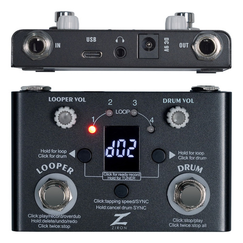 Pedal Ziron 30 Baterias Eletrônicas Com Afinador - Drum Loop Cor Cinza-escuro