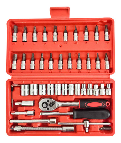 Caja Set Herramientas Juego Llave Tubo Crique Kit 46 Piezas 