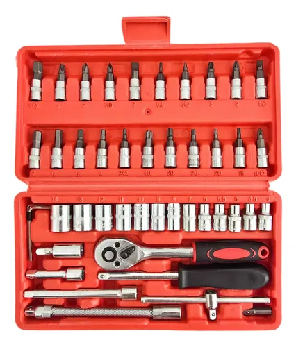 Caja Set Herramientas Juego Llave Tubo Crique Kit 46 Piezas 
