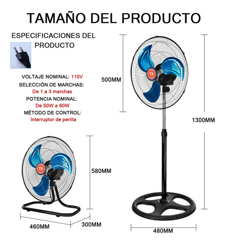 Ventilador Pedestal Piso Pared 3en1 Con 3 Aspas 18 Pulgadas