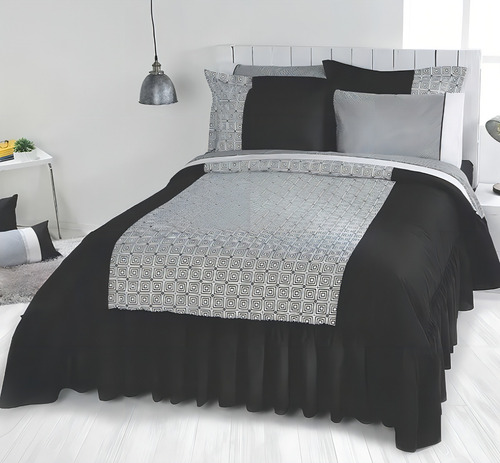 Edrecolcha Baruk Negro Matrimonial Con 2 Cojines