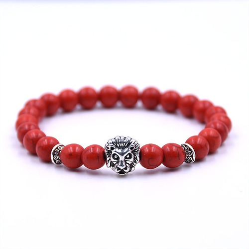 Pulsera Manilla Brazalete Granos Cuentas Leon Para Hombre