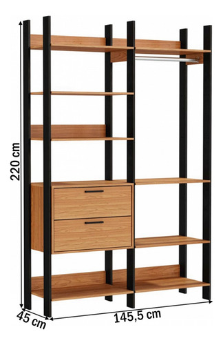 Closet Marselha 100% Mdf 2 Gavetas 8 Prateleiras Cor Marrom