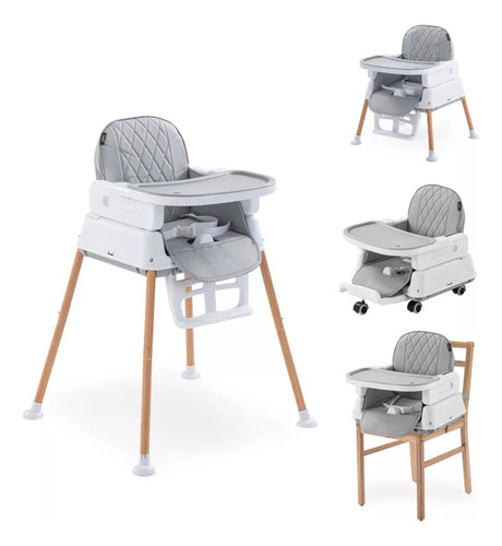 Banna Trona De Bebé Gris 5 En 1 Bandeja Y Cojín De Pu Impermeable Extraíble Fácil De Montar, Fácil De Plegar, Fácil De Limpiar, Con Estructura Piramidal Estable Y Material Resistente
