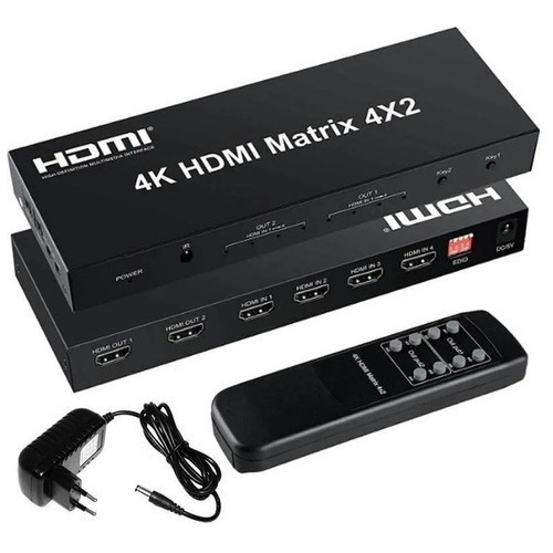 Matriz De Video Hdmi 4k 30hz C/ Audio 4 X 2 Hdmx4x2.n Com Nf