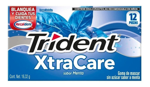 Goma De Mascar Trident Xtra Care Sin Azúcar Menta 16.3 Gr