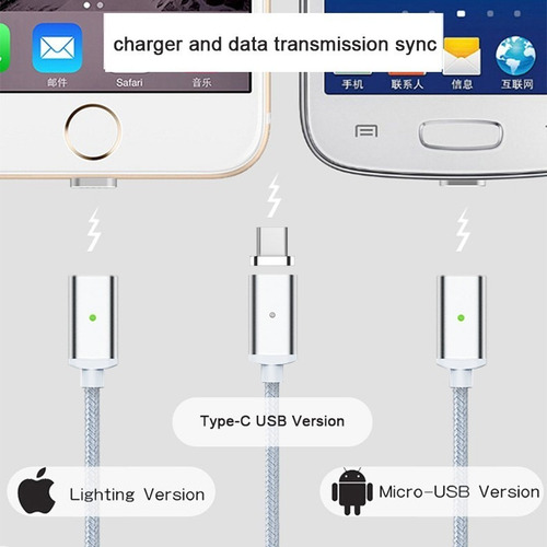 Cable Magnético 3 En 1 Lightning iPhone, Tipo C Y Micro Usb