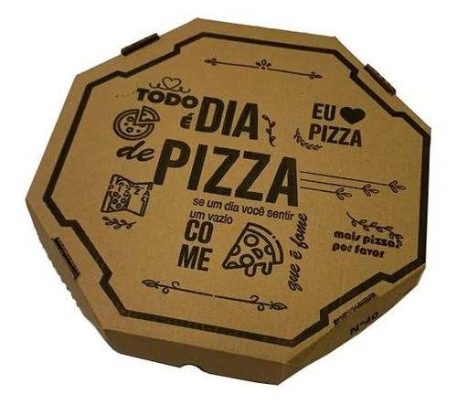 Caixa De Pizza Papelão Montável Oitavada 35cm Estampada C/25 Cor Marrom
